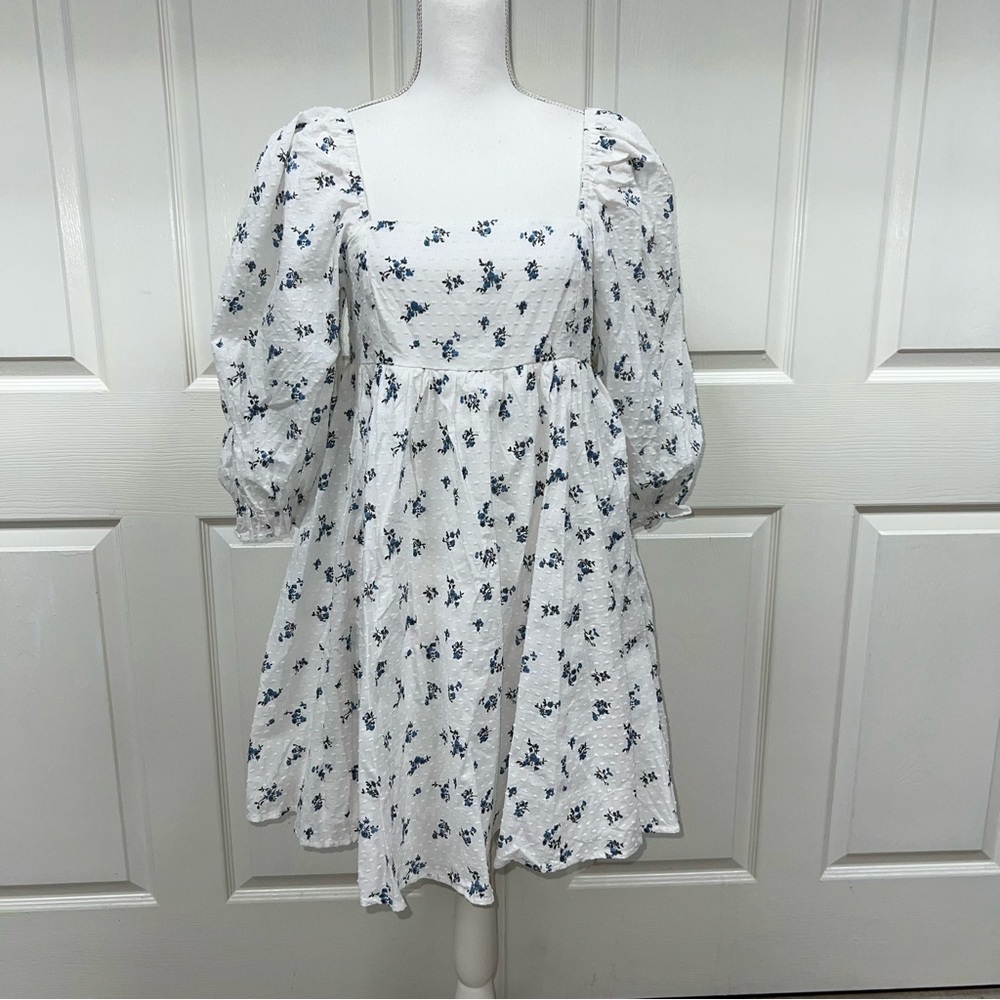 Altar’d State White Blue Victoria Babydoll Dress Size M NWT